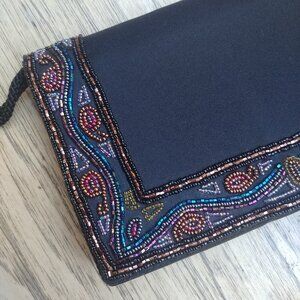 Vintage Walborg Macau black satin beaded bag clutch